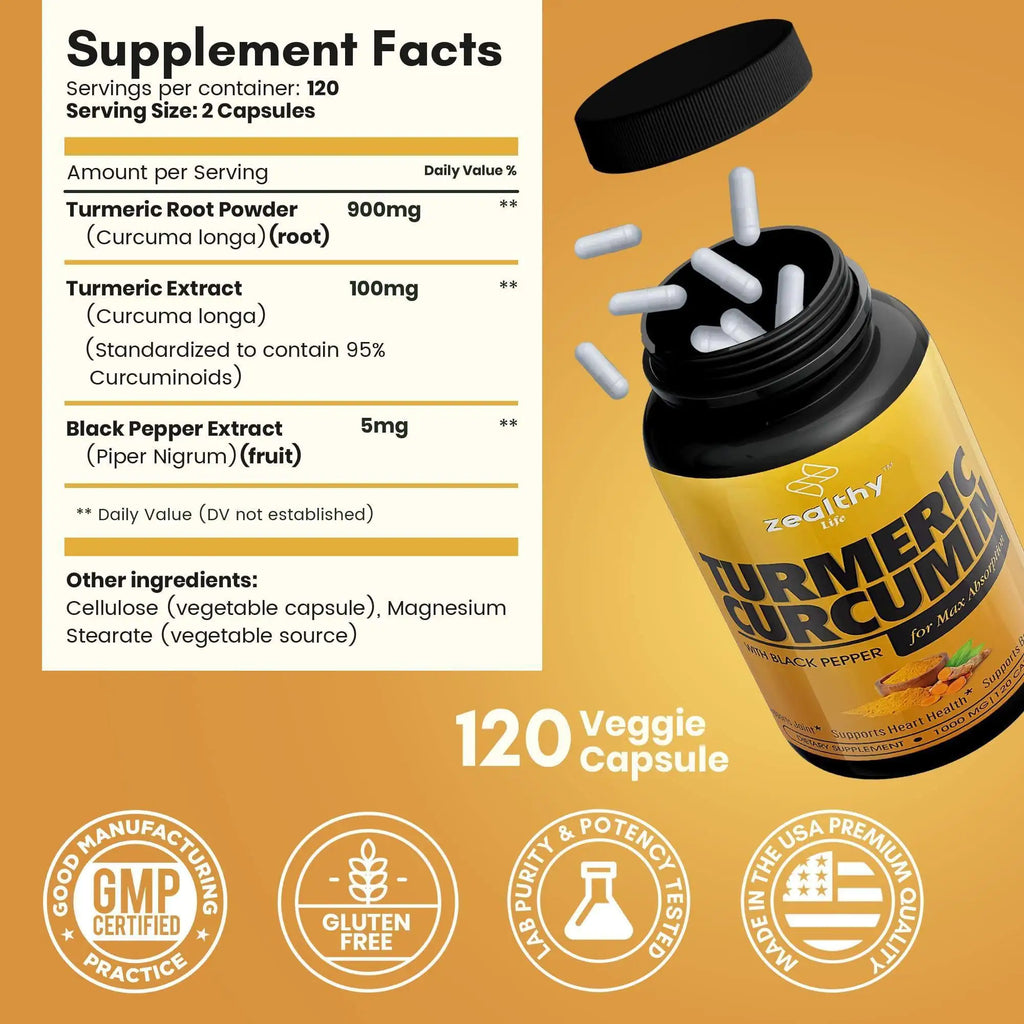 Turmeric Supplement Mood Mobility and Joint Support Supplement 1000 Mg 120 Pills