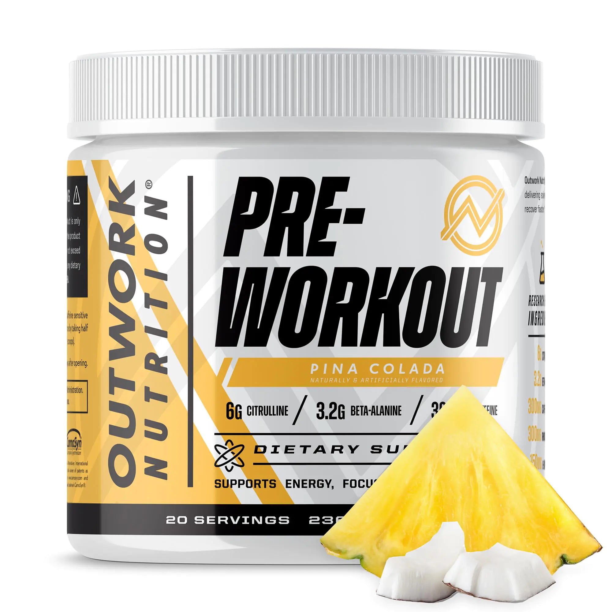 Outwork Nutrition Pre-Workout Powder for Men & Women Preworkout Supplement with Nootropics Boost Strength Mental Focus and Energy Backed by Science 226 Gr (Pina Colada)