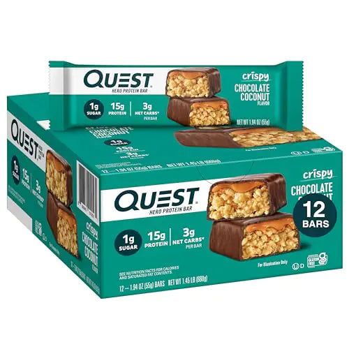 Quest Nutrition Crispy Chocolate Coconut Hero Protein Bar 15g Protein 1g Sugar 3g Net Carbs Gluten Free Protein Snack Keto Friendly 12 Count