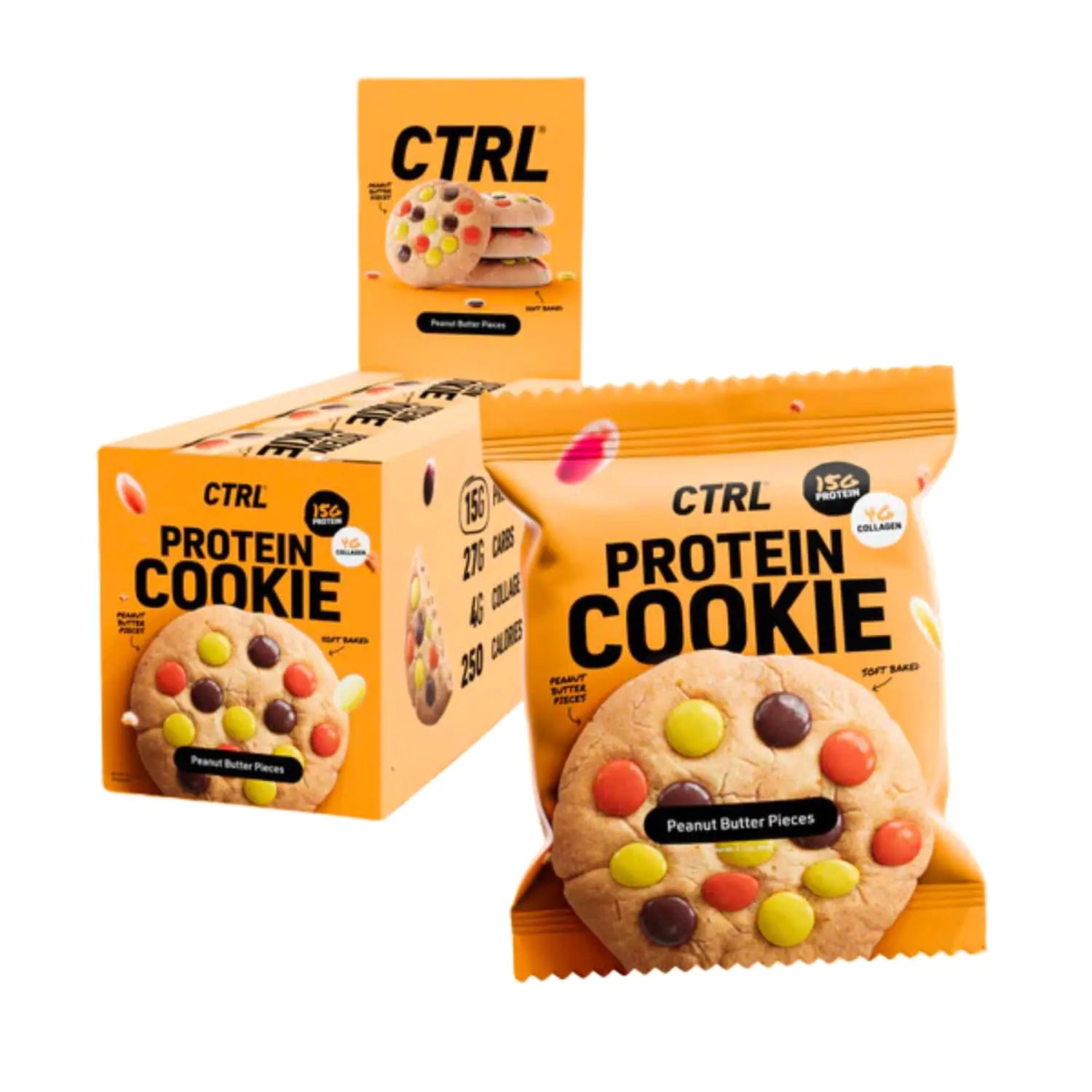 CTRL Peanut Butter Piece Protein Cookies - Soft Baked Cookies with Rich and Creamy Peanut Butter Pieces - Nutrition Packed Protein Treats with 15g of Protein 4g Collagen & Fiber - Protein Snack for Active Lifestyles (12 Pack)