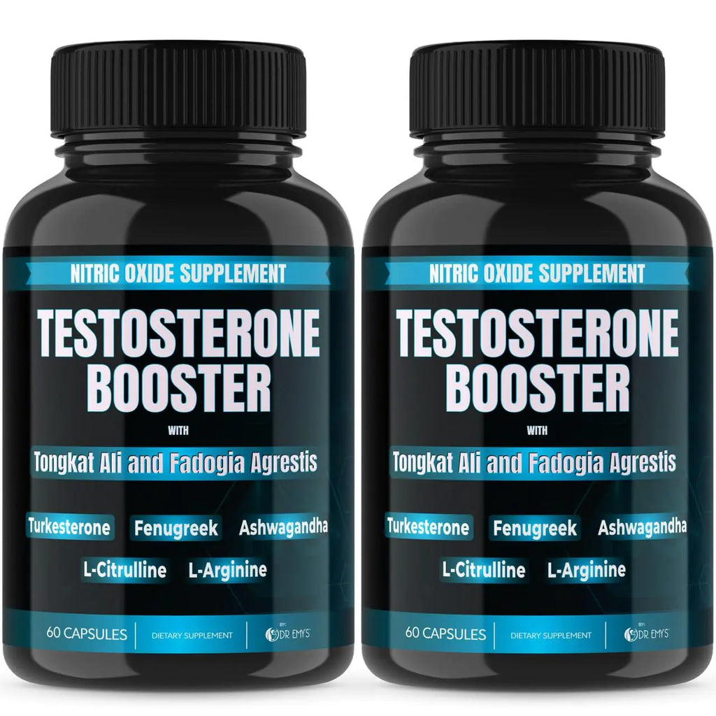 Dr. Emys (2 Pack Testosterone Booster-Tongkat Ali Fadogia Agrestis Nitric Oxide Ashwagandha Supplement for Men with L Arginine Citrulline Fenugreek - Turkesterone Pre Workout Pump (120 Capsules)
