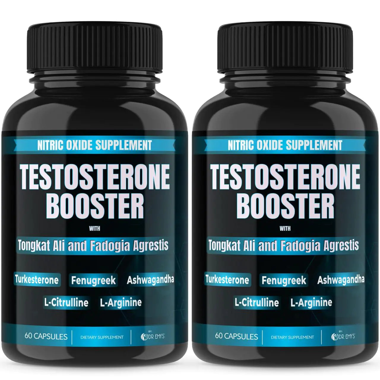 Dr. Emys (2 Pack Testosterone Booster-Tongkat Ali Fadogia Agrestis Nitric Oxide Ashwagandha Supplement for Men with L Arginine Citrulline Fenugreek - Turkesterone Pre Workout Pump (120 Capsules)