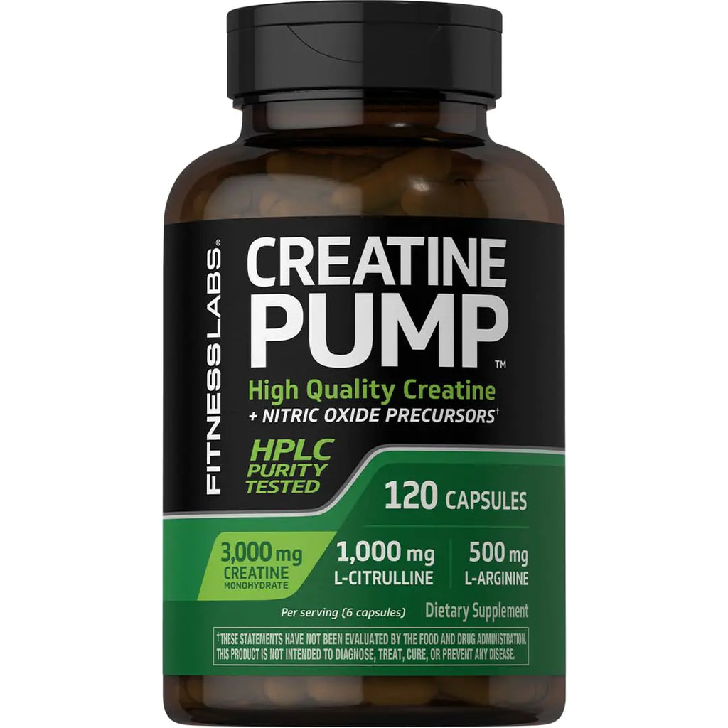 Fitness Labs Creatine Capsules | 120 Count | 3000mg | German Creatine Monohydrate | Creapure | Pump Supplement | Plus Nitric Oxide Precursor | HPLC Tested | Non-GMO